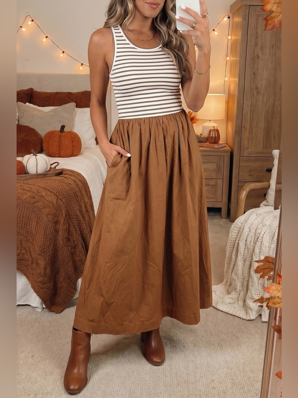 Striped Colorblock Patchwork Sleeveless Casual Long Dress
